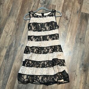 Sleeveless Black and Cream Lace Stripe Dress